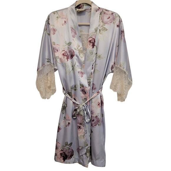California Dynasty Vintage Floral Robe & Slip Set Large Lace Trim 2-Piece - Picture 1 of 13